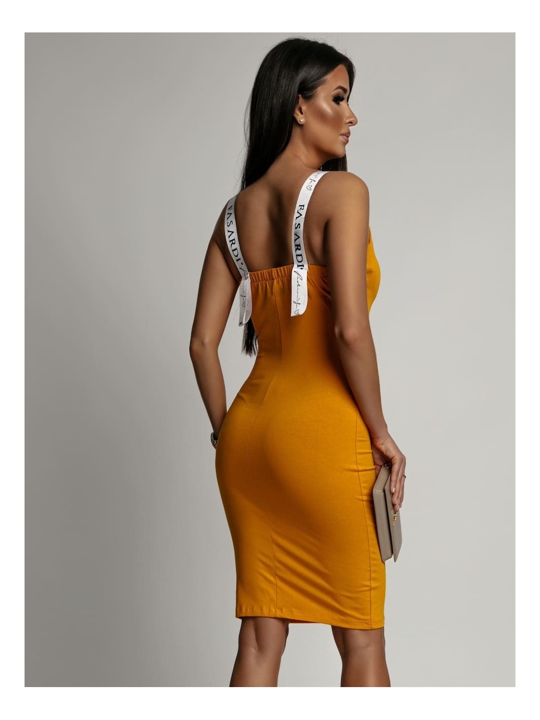 Basic dress with straps with a logo, mustard FK586 - Online store - Boutique